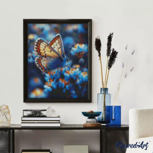 Broderie diamant - Papillons et fleurs bleues