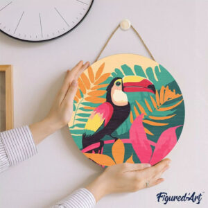 Peinture sur disque en bois - Toucan