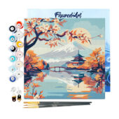 Mini Peinture par Numéros 20x20cm avec cadre Lac et Mont Fuji