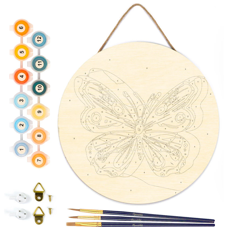 Peinture au numéro - Papillon - Disque sur bois