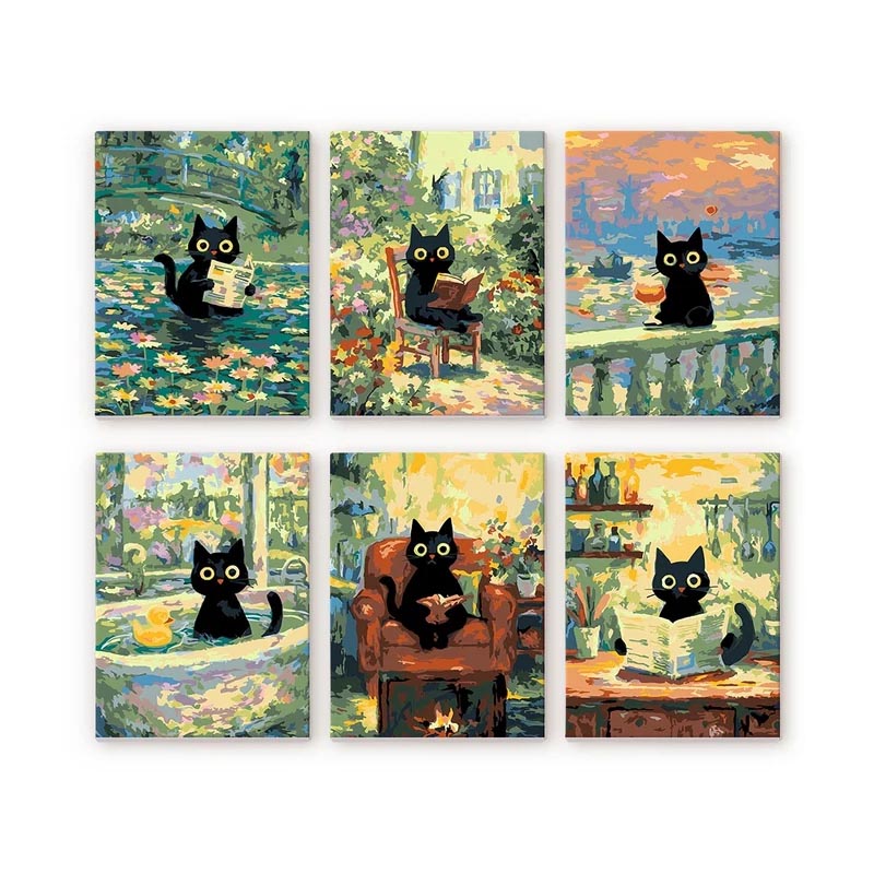 Mini Peinture par Numéros 15x20cm - 6 toiles - Chat Style Claude Monet – Image 2