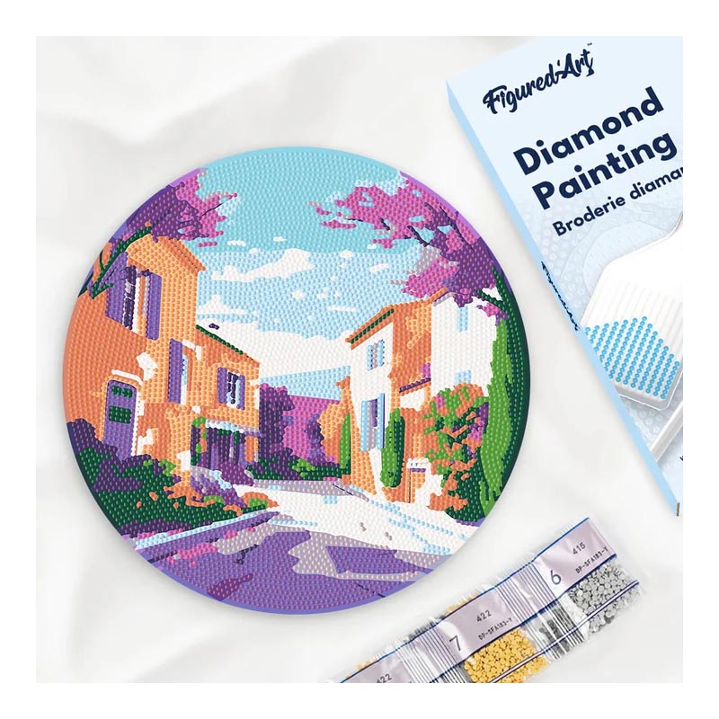 Broderie Diamant - Printemps en Provence - Disque en bois - 30x30