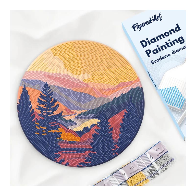 Broderie Diamant - Vallée d'automne - Disque en bois - 30x30